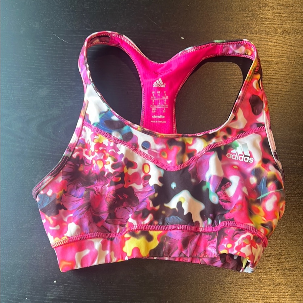 Adidas Pink Racerback Sports Bra with Artistic Design